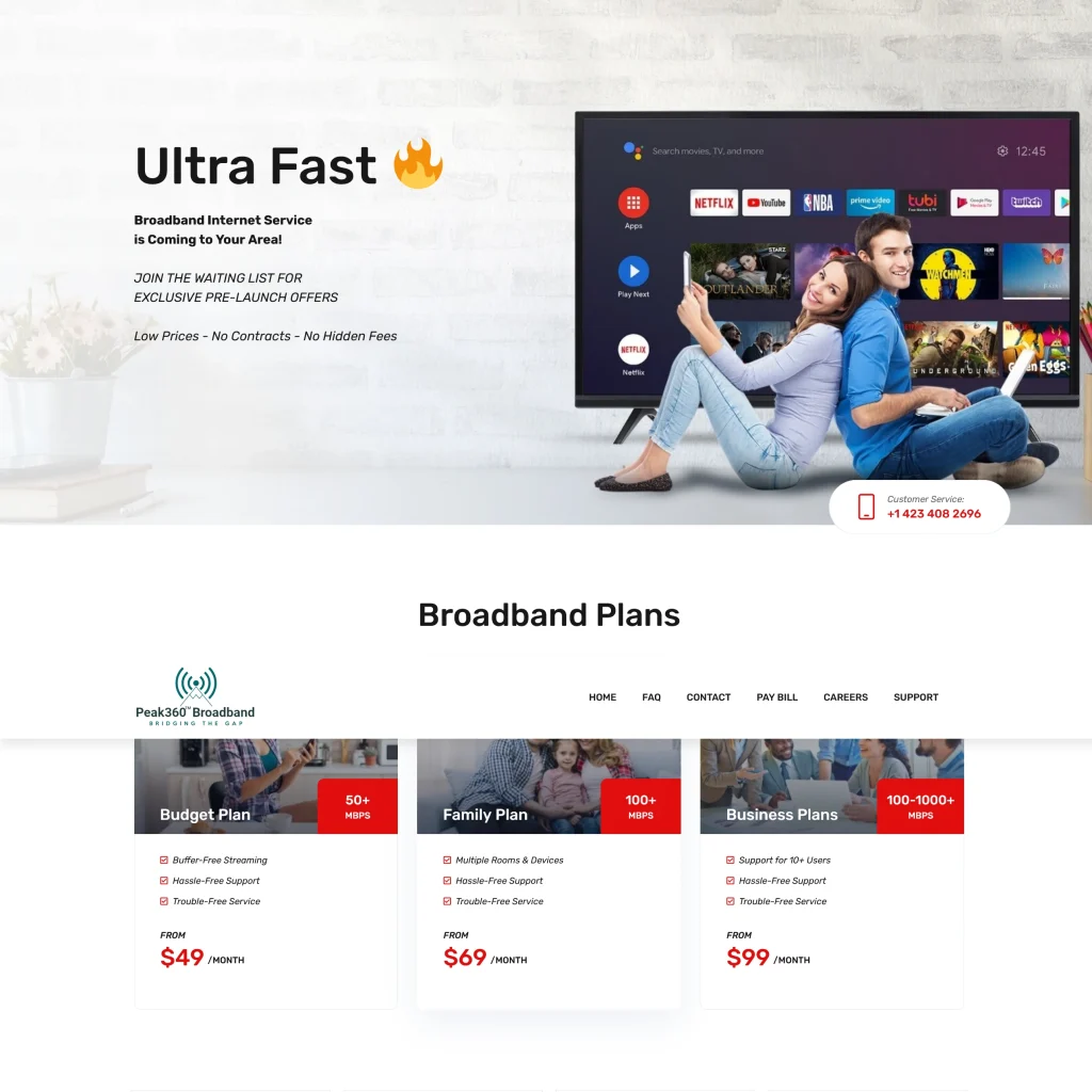 web design peak360 broadband